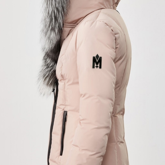 MACKAGE Soft Pink Adali Silver Fox Fur Signature Collar Down Coat - Picture 6 of 16